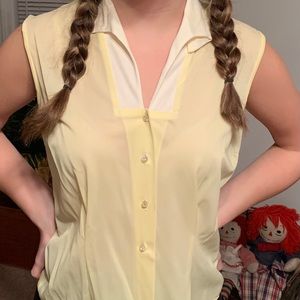Vintage 50s sheer yellow sleeveless blouse